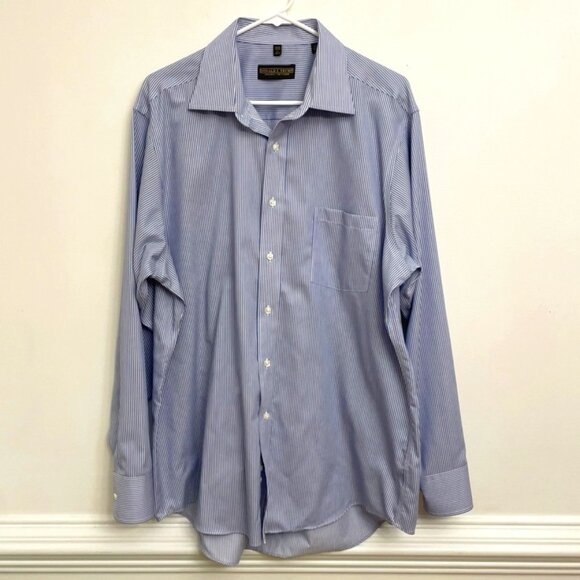 Donald J Trump Signature Collection Shirt Men's 17 (34-35) Blue White Stripe - Picture 1 of 4